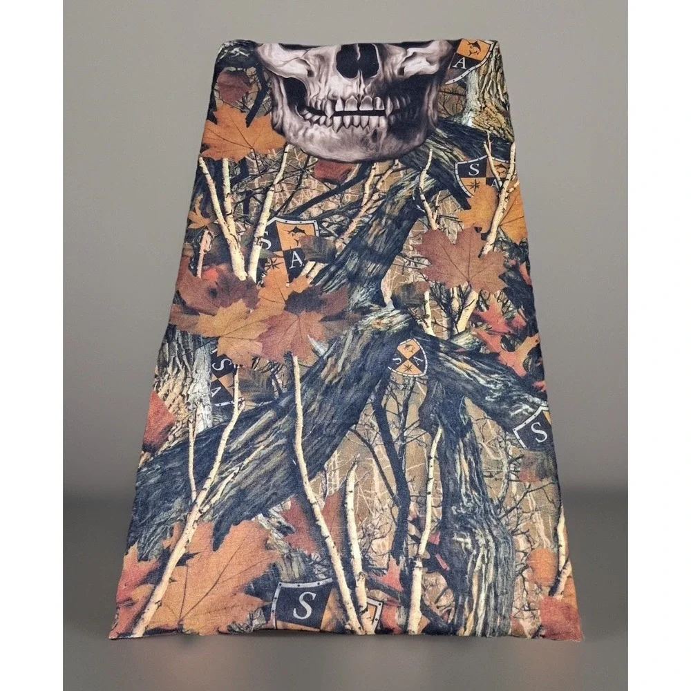 SA Co Skull Forest Camo Neck Gaiter Face Shield Mask Mens Brown Orange‎ Tactical